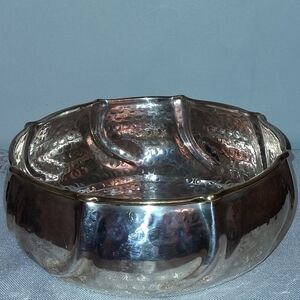 Vtg Silverplated Bronze Hammered Large Bowl.
